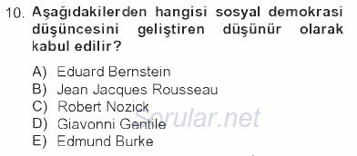 Siyaset Bilimi 2012 - 2013 Tek Ders Sınavı 10.Soru