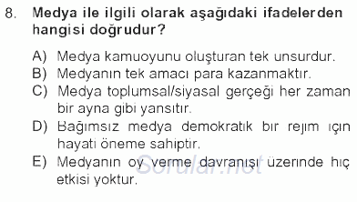 Siyaset Bilimi 2012 - 2013 Tek Ders Sınavı 8.Soru