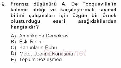 Siyaset Bilimi 2012 - 2013 Tek Ders Sınavı 9.Soru