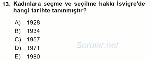 Karşılaştırmalı Siyasal Sistemler 2015 - 2016 Tek Ders Sınavı 13.Soru