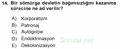 Karşılaştırmalı Siyasal Sistemler 2015 - 2016 Tek Ders Sınavı 14.Soru