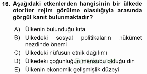 Karşılaştırmalı Siyasal Sistemler 2015 - 2016 Tek Ders Sınavı 16.Soru