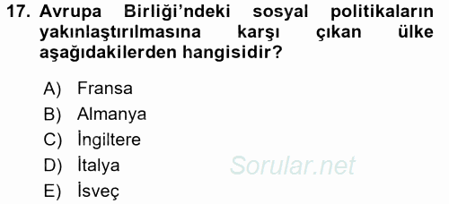 Karşılaştırmalı Siyasal Sistemler 2015 - 2016 Tek Ders Sınavı 17.Soru