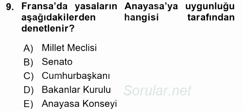 Karşılaştırmalı Siyasal Sistemler 2015 - 2016 Tek Ders Sınavı 9.Soru