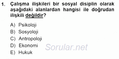 Çalışma İlişkileri Tarihi 2014 - 2015 Dönem Sonu Sınavı 1.Soru