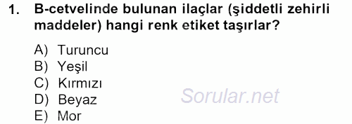 Temel Veteriner Farmakoloji ve Toksikoloji 2013 - 2014 Dönem Sonu Sınavı 1.Soru