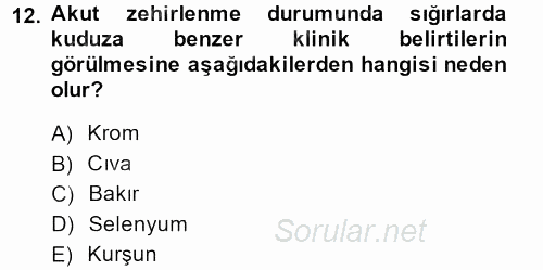 Temel Veteriner Farmakoloji ve Toksikoloji 2013 - 2014 Dönem Sonu Sınavı 12.Soru