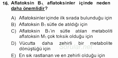 Temel Veteriner Farmakoloji ve Toksikoloji 2013 - 2014 Dönem Sonu Sınavı 16.Soru