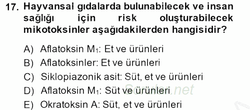 Temel Veteriner Farmakoloji ve Toksikoloji 2013 - 2014 Dönem Sonu Sınavı 17.Soru