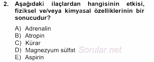 Temel Veteriner Farmakoloji ve Toksikoloji 2013 - 2014 Dönem Sonu Sınavı 2.Soru
