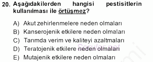 Temel Veteriner Farmakoloji ve Toksikoloji 2013 - 2014 Dönem Sonu Sınavı 20.Soru