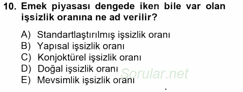 Çalışma Ekonomisi 2 2012 - 2013 Dönem Sonu Sınavı 10.Soru