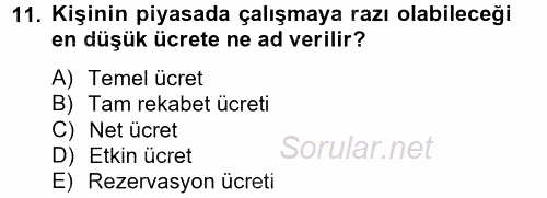 Çalışma Ekonomisi 2 2012 - 2013 Dönem Sonu Sınavı 11.Soru