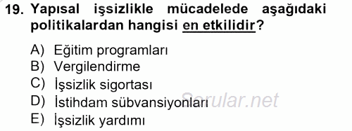 Çalışma Ekonomisi 2 2012 - 2013 Dönem Sonu Sınavı 19.Soru