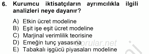 Çalışma Ekonomisi 2 2012 - 2013 Dönem Sonu Sınavı 6.Soru