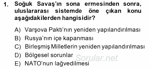 Türk Dış Politikası 2 2014 - 2015 Ara Sınavı 1.Soru