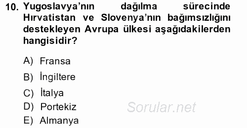 Türk Dış Politikası 2 2014 - 2015 Ara Sınavı 10.Soru