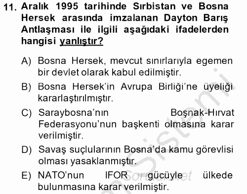 Türk Dış Politikası 2 2014 - 2015 Ara Sınavı 11.Soru