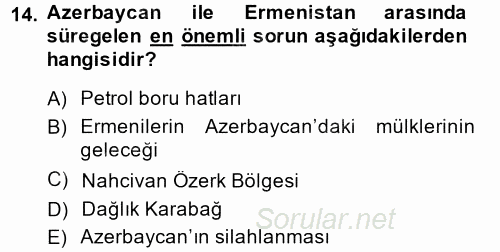 Türk Dış Politikası 2 2014 - 2015 Ara Sınavı 14.Soru