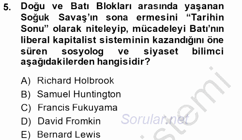 Türk Dış Politikası 2 2014 - 2015 Ara Sınavı 5.Soru