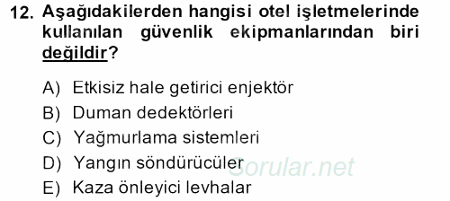 Otel İşletmelerinde Destek Hizmetleri 2014 - 2015 Dönem Sonu Sınavı 12.Soru