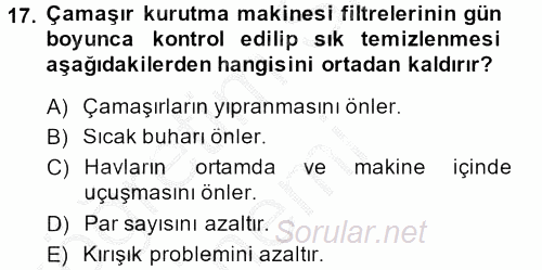 Otel İşletmelerinde Destek Hizmetleri 2014 - 2015 Dönem Sonu Sınavı 17.Soru