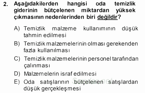 Otel İşletmelerinde Destek Hizmetleri 2014 - 2015 Dönem Sonu Sınavı 2.Soru