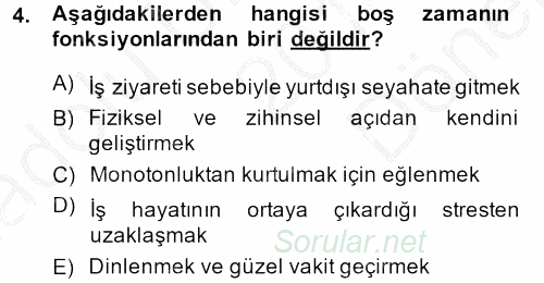 Otel İşletmelerinde Destek Hizmetleri 2014 - 2015 Dönem Sonu Sınavı 4.Soru