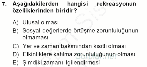 Otel İşletmelerinde Destek Hizmetleri 2014 - 2015 Dönem Sonu Sınavı 7.Soru