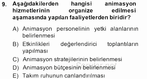 Otel İşletmelerinde Destek Hizmetleri 2014 - 2015 Dönem Sonu Sınavı 9.Soru