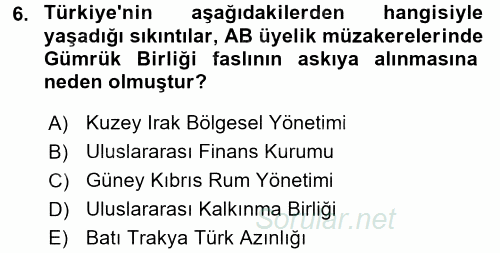 Avrupa Birliği ve Türkiye İlişkileri 2015 - 2016 Ara Sınavı 6.Soru