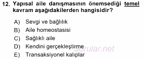 Anne Baba Eğitimi 2016 - 2017 Ara Sınavı 12.Soru