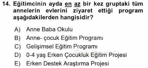 Anne Baba Eğitimi 2016 - 2017 Ara Sınavı 14.Soru