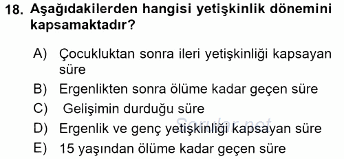 Anne Baba Eğitimi 2016 - 2017 Ara Sınavı 18.Soru