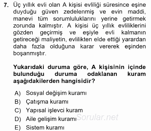 Anne Baba Eğitimi 2016 - 2017 Ara Sınavı 7.Soru
