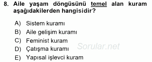 Anne Baba Eğitimi 2016 - 2017 Ara Sınavı 8.Soru