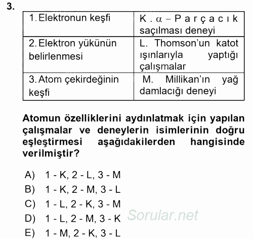 Genel Kimya 1 2017 - 2018 3 Ders Sınavı 3.Soru