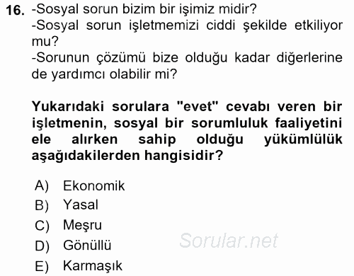 Yönetimde Güncel Yaklaşımlar 2015 - 2016 Dönem Sonu Sınavı 16.Soru