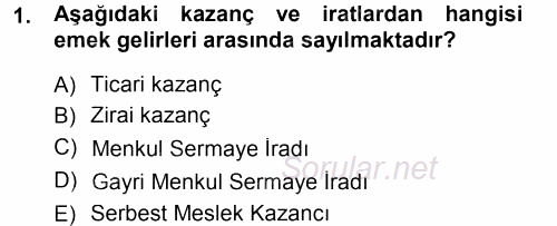 Özel Vergi Hukuku 1 2012 - 2013 Dönem Sonu Sınavı 1.Soru
