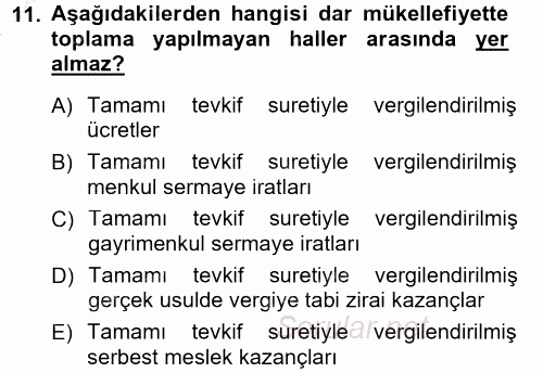 Özel Vergi Hukuku 1 2012 - 2013 Dönem Sonu Sınavı 11.Soru