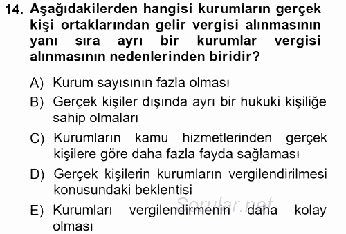 Özel Vergi Hukuku 1 2012 - 2013 Dönem Sonu Sınavı 14.Soru