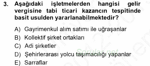 Özel Vergi Hukuku 1 2012 - 2013 Dönem Sonu Sınavı 3.Soru