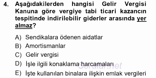Özel Vergi Hukuku 1 2012 - 2013 Dönem Sonu Sınavı 4.Soru