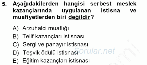 Özel Vergi Hukuku 1 2012 - 2013 Dönem Sonu Sınavı 5.Soru