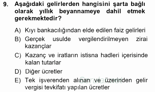 Özel Vergi Hukuku 1 2012 - 2013 Dönem Sonu Sınavı 9.Soru