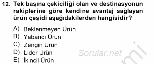 Destinasyon Yönetimi 2012 - 2013 Dönem Sonu Sınavı 12.Soru