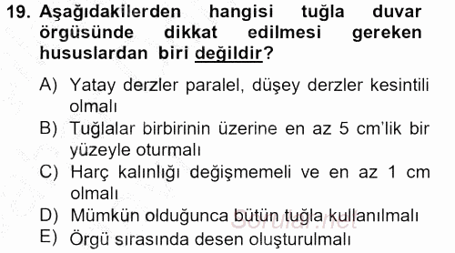 Konut Seçimi ve Düzenlenmesi 2012 - 2013 Ara Sınavı 19.Soru