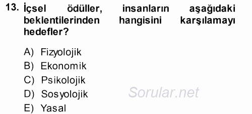 Ücret ve Ödül Yönetimi 2014 - 2015 Tek Ders Sınavı 13.Soru