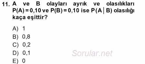 İstatistik 1 2013 - 2014 Tek Ders Sınavı 11.Soru