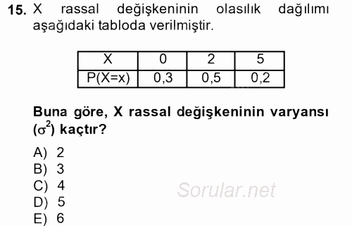 İstatistik 1 2013 - 2014 Tek Ders Sınavı 15.Soru